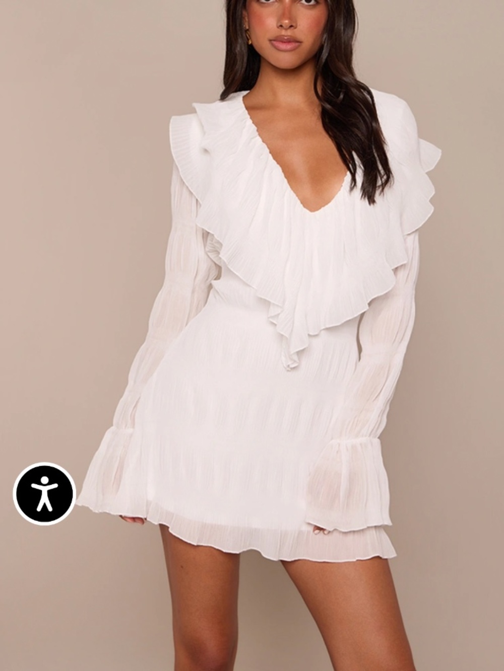 White Ruffle Flare Sleeve Shift Dress